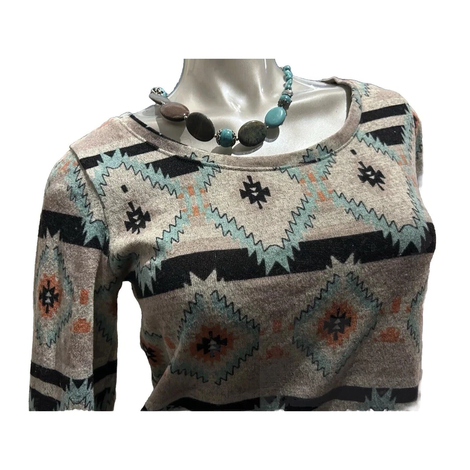 Mujer Living Doll LA Gris Brezo y Azul Aqua Southwest Top en Talla Grande 12 Foto 3 de 4