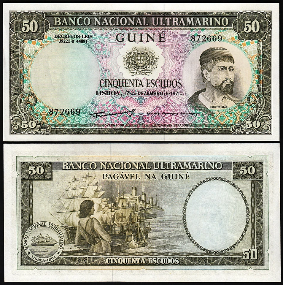 Guinea Portuguesa 50 Escudos 1971, UNC, LOTE DE 5 piezas, P-44a Foto 2 de 4