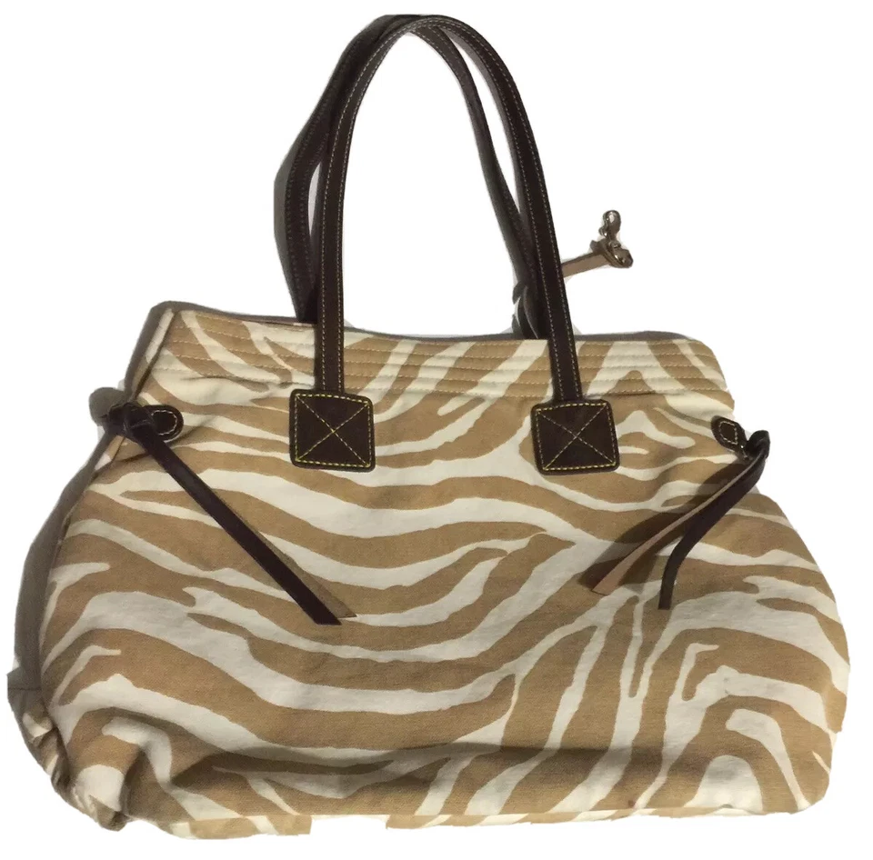 BOLSO DE MANO HOBO SHOPPER DE HOMBRO DOONEY&BOURKE MARRÓN ESTAMPADO CEBRA 3 COMPARTIMENTOS