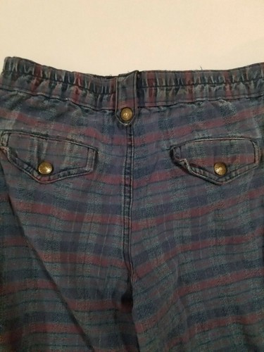 VTG RARE 012 Benetton Boys Sz 6 Blue & Red Plaid Snap Button Pants - Picture 3 of 3