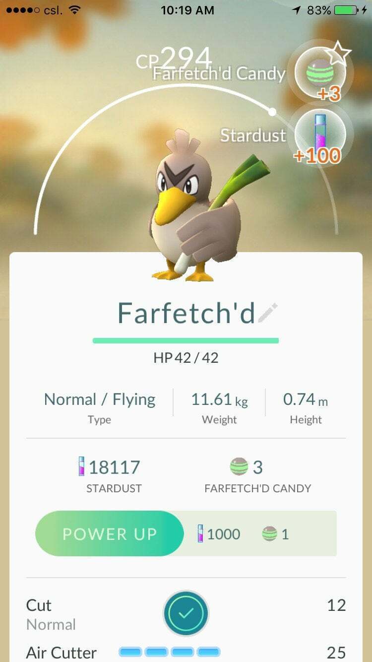 Farfetch'd Pokémon GO - Trade Farfetch'd - Regional Kanto - 20k Stardust -  Safe