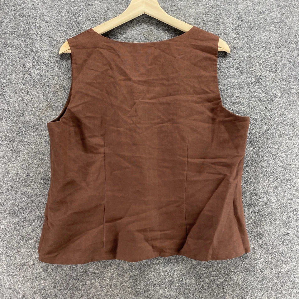 Emma James Blouse Women 16 Plus Brown Floral Embroidered Linen Square Neck Lined - Image 2 of 4