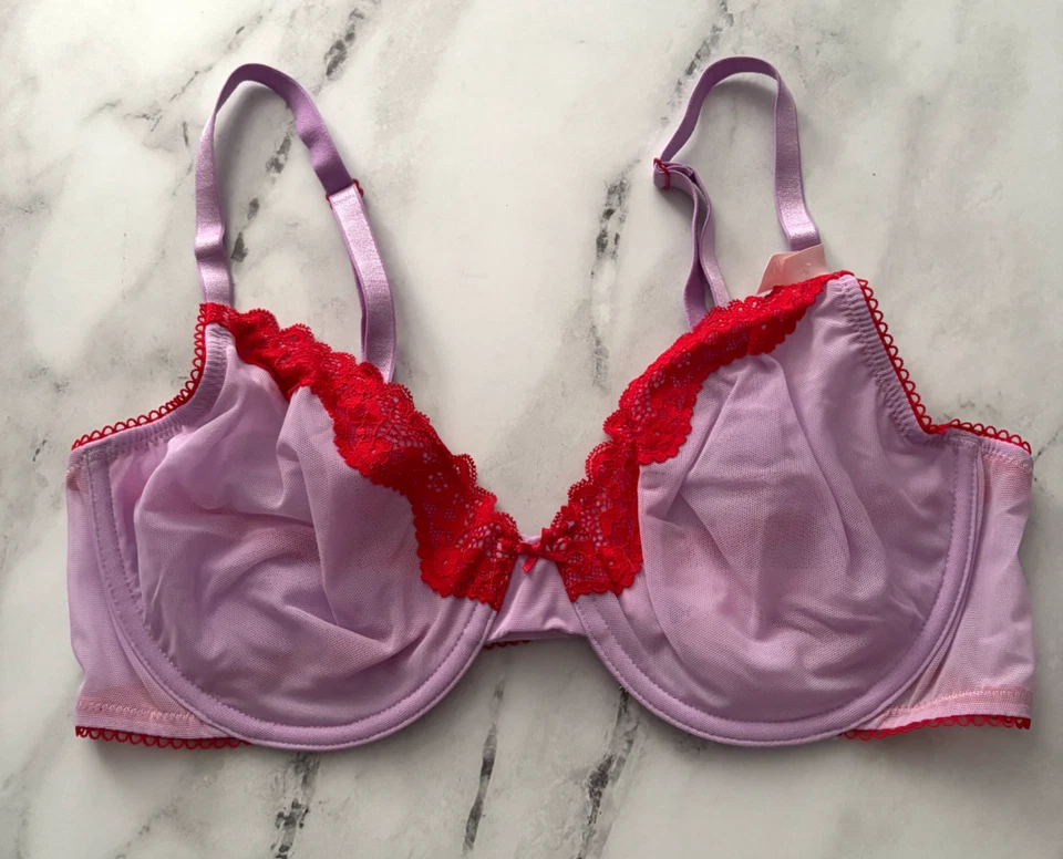 Victoria's Secret Nwt Tease Unlined Demi Bra High Leg Thong Sheer Mesh Lilac Set - Image 3 of 4