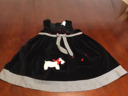 Samantha Says Girl Size 6 Dress Jumper Black Check Red Hearts Velvet Scottie Dog