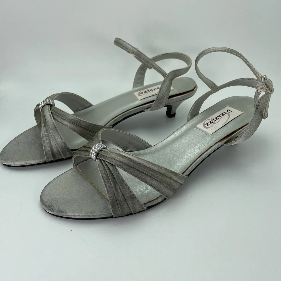 Dyeables Womens Shoes Fiesta Silver Satin 10AA Kitten Heel 1 1/4" Rhinestone - Image 3 of 4