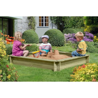 Sandkasten 150x150 cm aus Kieferholz imprägniert Aufbau mit Stecksystem