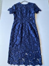 NSR Size M Blue Lace Fitted Midi Dress Short Sleeve