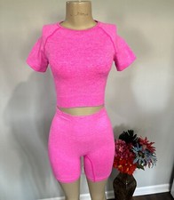 Yoga set size small pink high waisted shorts crop shirt new New
