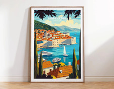 Dubrovnik City in Croatia, Yacht in Sea Poster Premium Quality Choose your Size