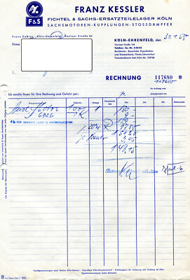 Rechnung > 31.1.1958 > Franz Kessler - Fichtel & Sachs Ersatzteilelager / Köln.