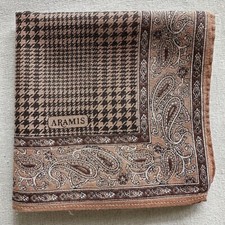 VTG Handkerchief Houndstooth Border Paisley Brown Black Cotton Pocket Square 17"