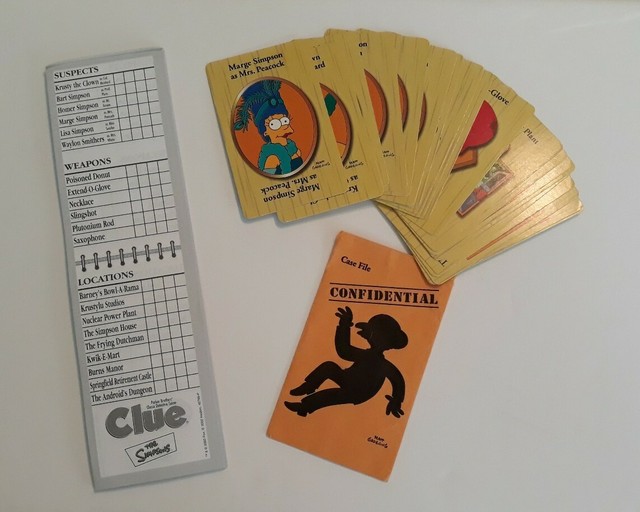 Simpsons Clue Game Parts All 21 Cards Envelope Detective Pad Sheets eBay