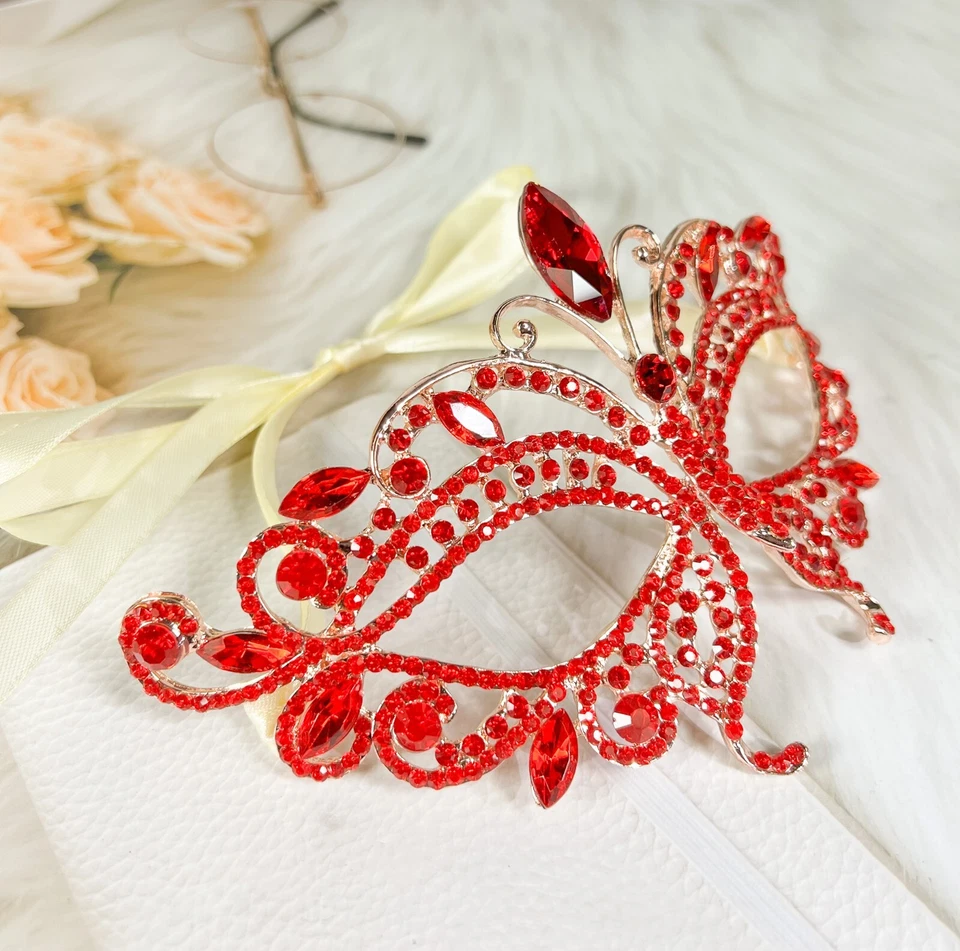 Red Butterfly Masquerade Ball Mask, Wedding Party Gold Eye Mask, Venetian Mask - Image 3 of 4