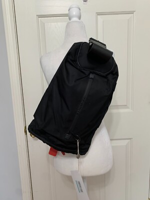 AUTH OFF-WHITE LEATHER TRIMMED LOGO PRINT SHELL BACKPACK W  display picture 3