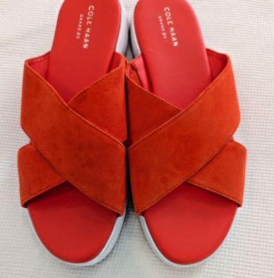 Cole Haan Bright Orange Crossover Suede Open Toe Slide  display picture 1
