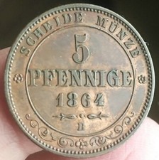 1864 GERMAN STATES (SAXONY) 5 PFENNIG, BUN