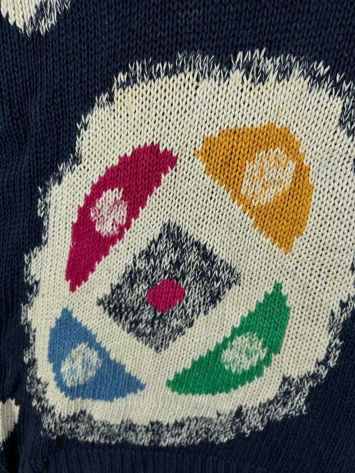 Vintage 80s 90s ESPIRIT Womens Sweaters Large Blue Chunky Knit Crew Art Deco - Image 4 of 4