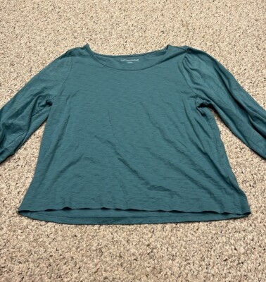 Soft Surroundings Womens Blouse Green 3/4 Sleeve Crew Neck