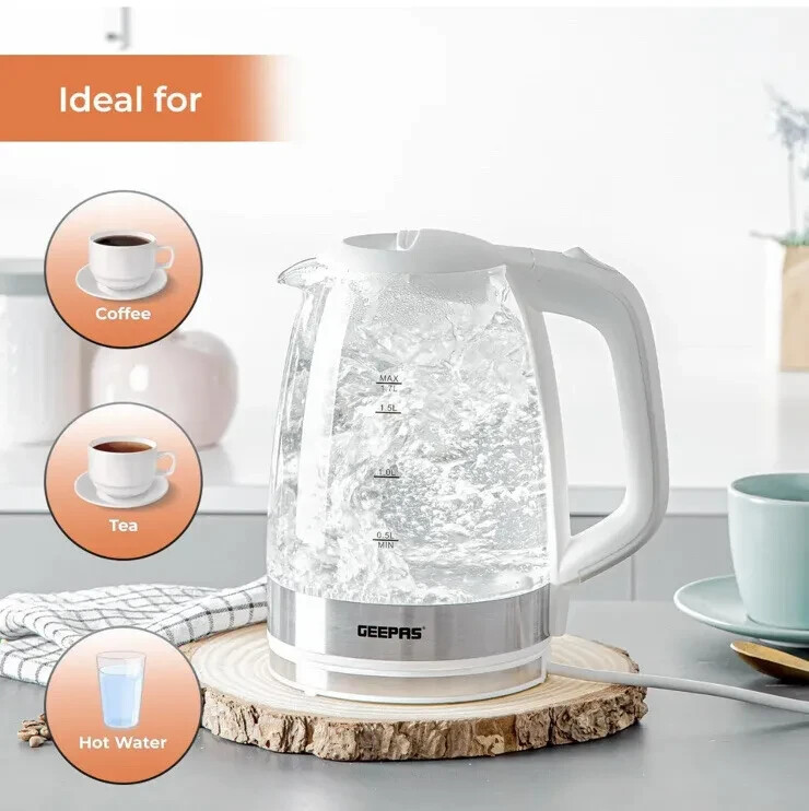 New Modern Glass Electric Kettle 1.7L Blue Light Illuminated rapid boil