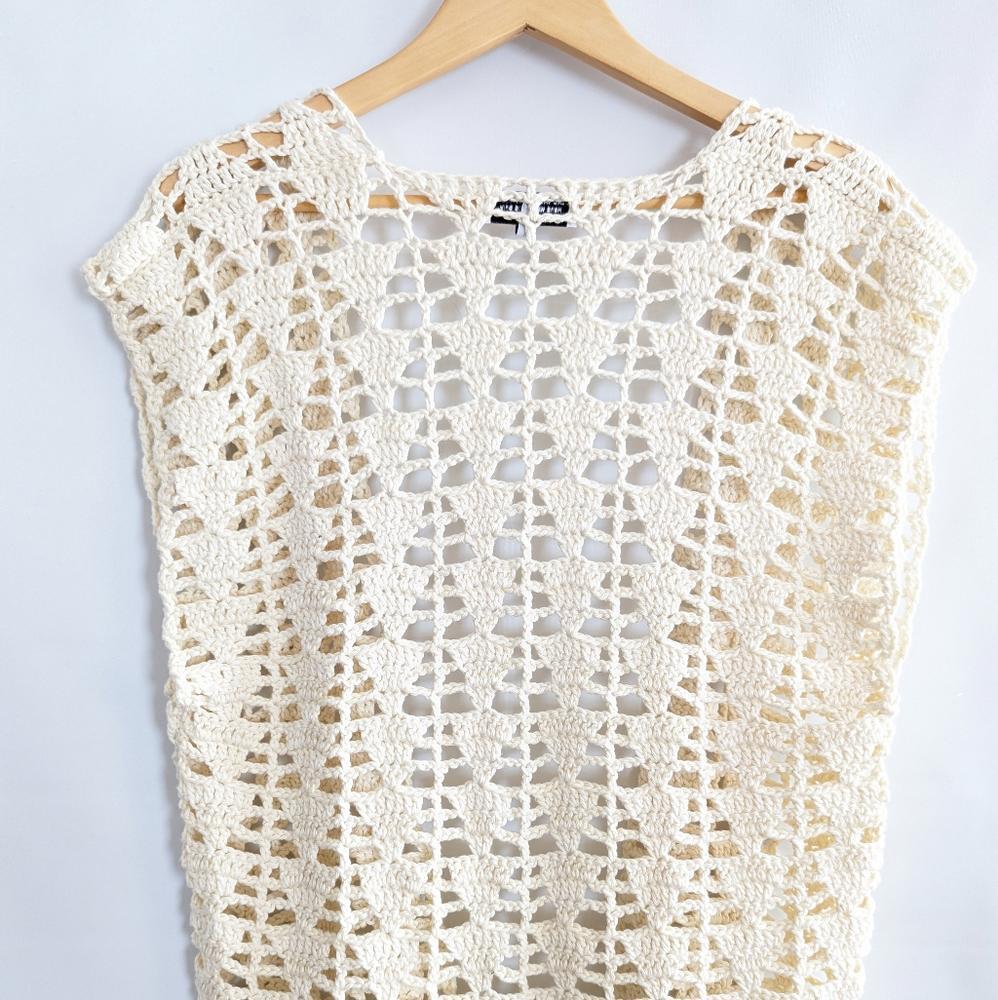 Lilac Valley Creations Boho Fringe Crochet Sweater Vest Large Cream Neutral View 6