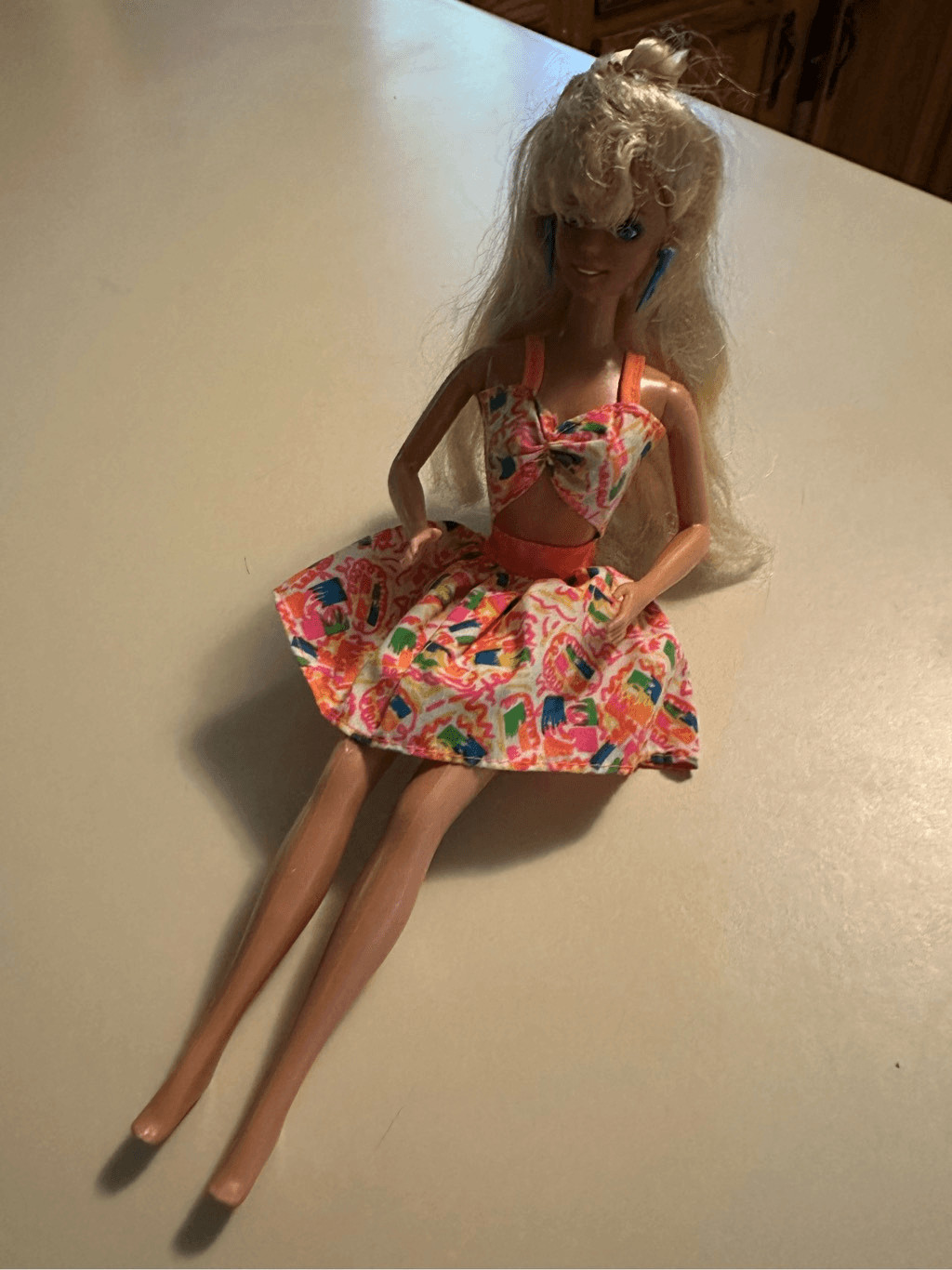Vintage 80s Mattel Barbie Doll with Dress and earrings Blonde Retro