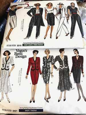 2  80s Vogue Sewing WARDROBE Patterns 10 Designs 2421 & 2315  UNCUT Sz 18-24