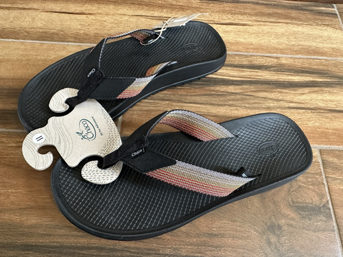Chaco Lowdown Flip Rising Nugget Red Stripe Black Thong Sandal Men's 11 NWT $55