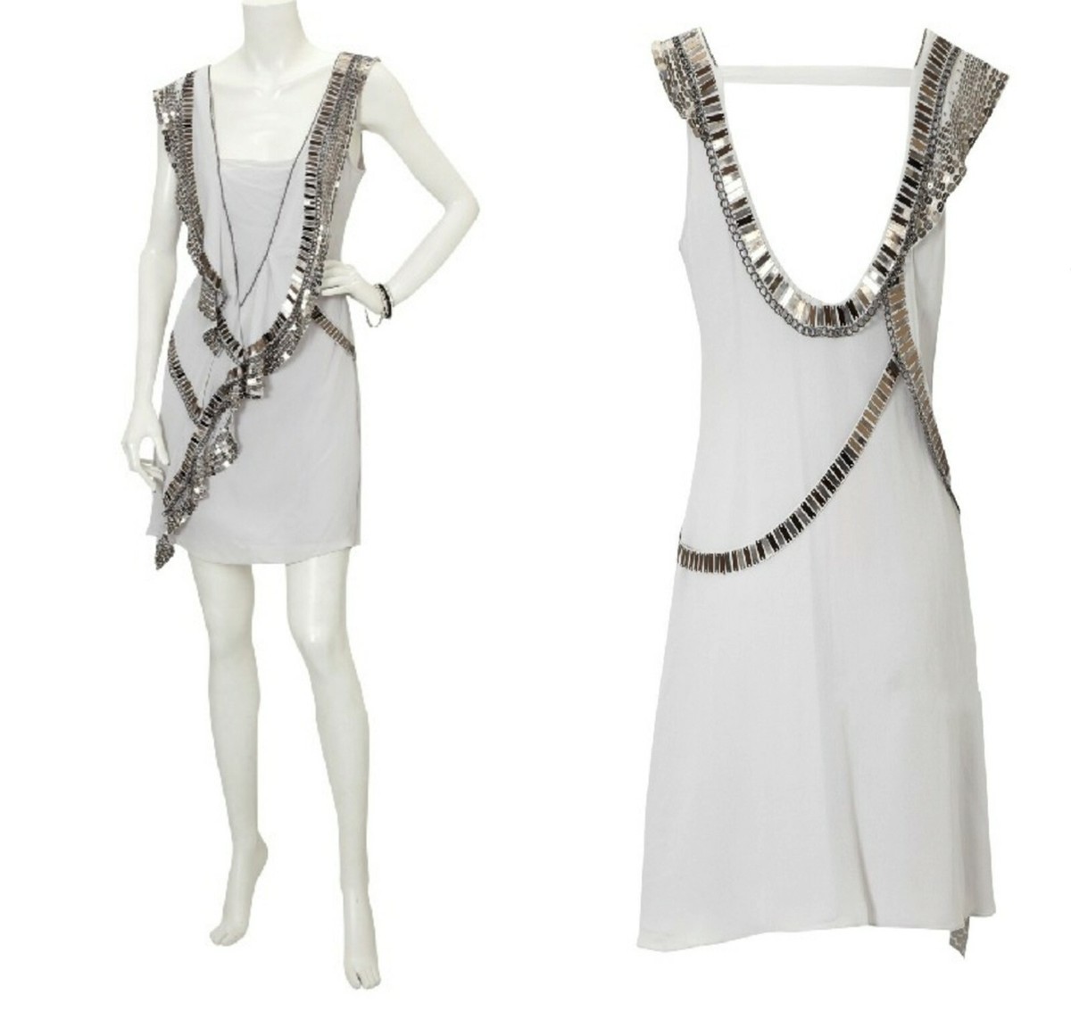 Karen Millen★ボタニカル刺繍オーガンザミディドレス Size 10 Karen Millen Dress Black Silk Chain Beaded - DK236