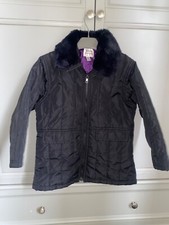 NEXT Girls Black School Coat age 5-6 years Jacket Faux Fur Detachable Collar