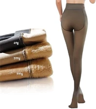 US Women Thermal Lined Translucent Pantyhose Winter Warm Fleece Tights Stockings