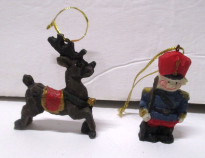 LOT OF 2 CARVED RESIN REINDEER AND NUTCRACKER CHRISTMAS TREE ORNAMENT  #AB #CHR2