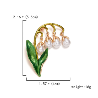 Vintage Pearl Leaves Brooch – Green Enamel, Metal Pin, Statement Jewelry For Women, Plant Flower Design