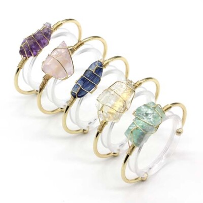 Natural Raw Healing Crystal Quartz Wire Wrap Stone Reiki Bracelets Women  Jewelry