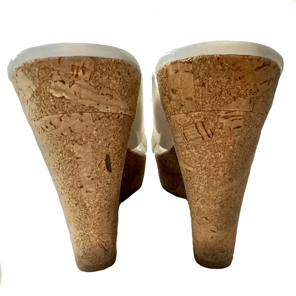 Jessica Simpson Mujer Blanco Charol Puntera Abierta Sin Cordones Cuña Corcho Tacones Talla 7.5 Foto 3 de 4