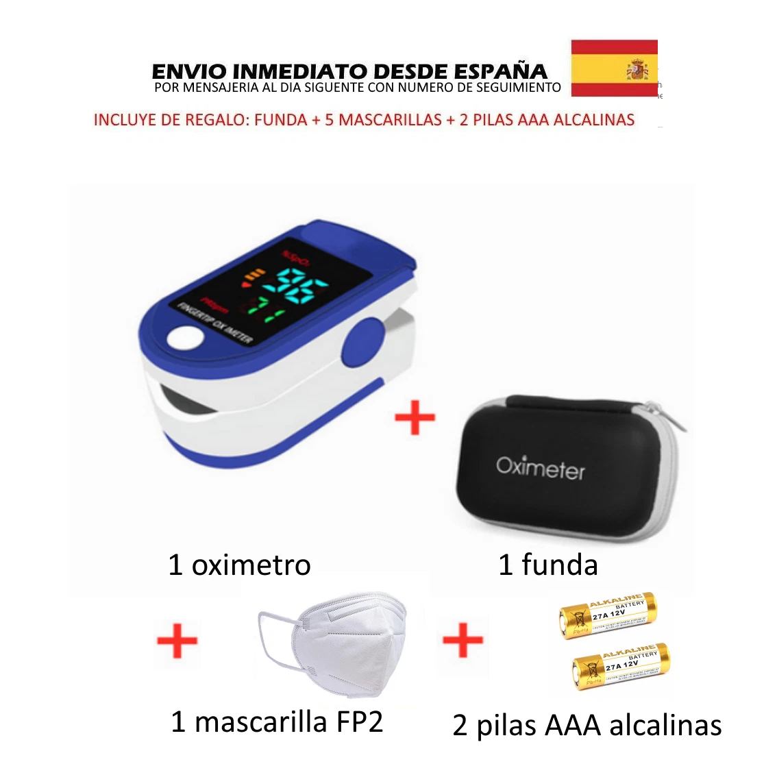 Oximetro Profesional con Pantalla LED Pulsometro con CORDON y FUNDA de  Silicona Medidor de Oxigeno en Sangre Incluye PILAS » Chollometro