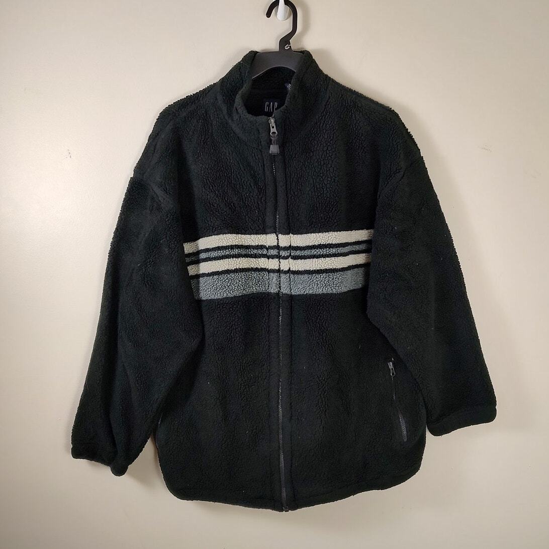 VINTAGE GAP SHERPA  HIGH PILE STRIPED JACKET COAT cottage core y2k men size xxl