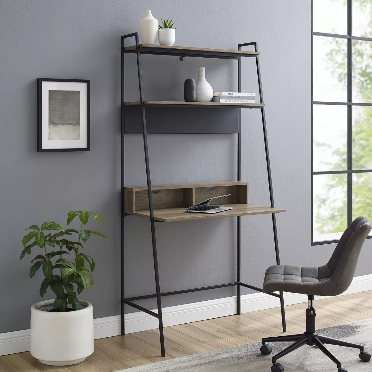 Metal Wood Ladder Computer Home Office Workstation Writing Desk
