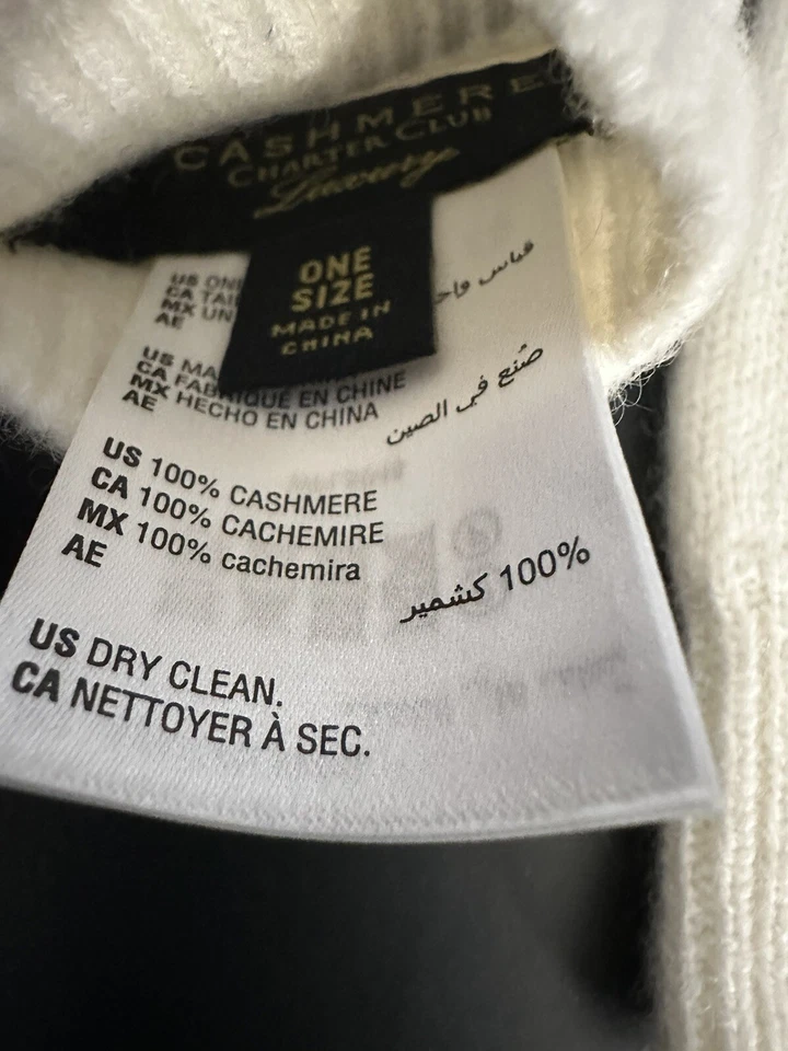 CHARTER CLUB 均码 100% 羊绒针织连指手套全新象牙白 B3 — 第 3/3 张图片