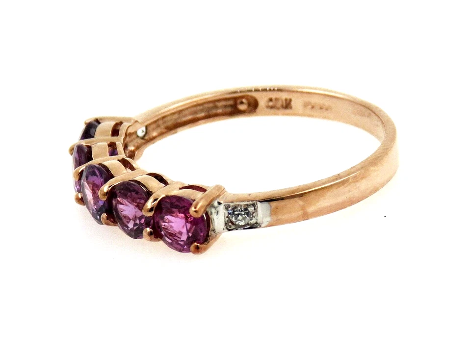 Exquisito Cinco Rosa Granate 1.50ct Diamante Rosa Oro 9ct. Anillo Talla UK N 1/2 - Imagen 2 de 2