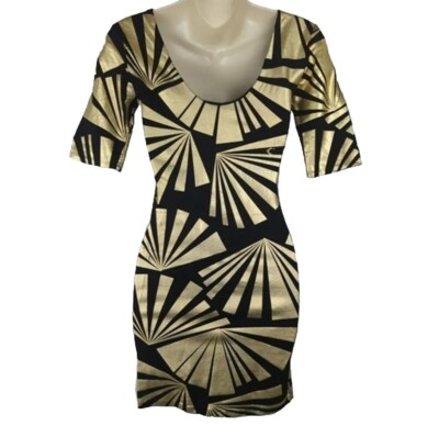 Bebe gold black metallic bodycon dress club party sexy tight mini