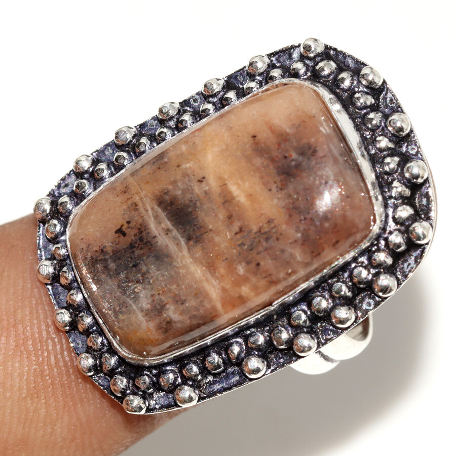 Black Sunstone 925 Silver Plated Gemstone Ring US 7 Valentine Jewelry JW