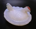 Vintage WESTMORELAND Mini Chick Salt Dip Hen on Nest Opalescent Milk Glass