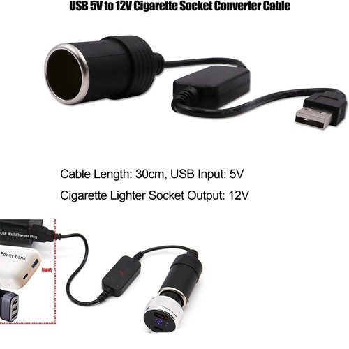 USB Male To 12V Car Cigarette Lighter Female Socket Converter Adapter Cable Cord - Picture 3 of 11