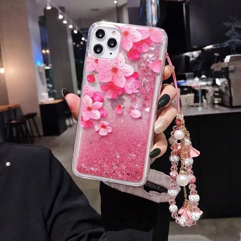 For Various Phone Case Covers Liquid Quicksand Flow Glitter Gel Flower Bracelet