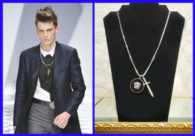 Spring 2011 L# 5 NEW VERSACE SILVER TONE METAL MEDUSA and DAGGER NECKLACE CHAIN