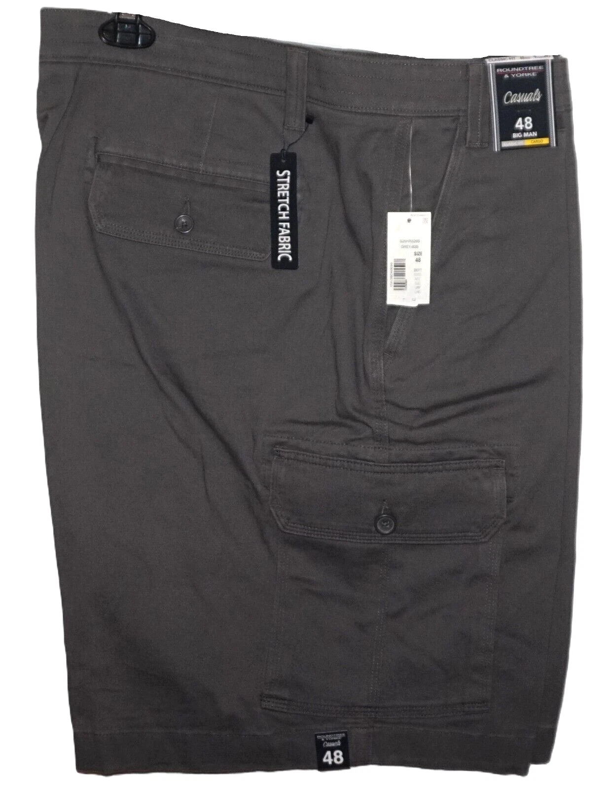 Roundtree Yorke Cargo Shorts Gray BIG 48 Classic Fit Stretch Flat Front NWT