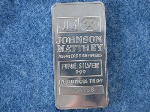 Johnson Matthey .999 Silver 10 Oz Ingot Bar BU Struck Type Ser# 560168 B6958