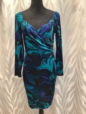 Venus Shades of Blue On/Off Shoulder Stretch Panne Velvet Body-con Dress M