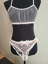 Unterwäsche,  Dessous-Set Rosé weiß Spitze, Stringtanga Gr. L  Neu