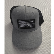 Authentic Gray/Black Trucker Hat Adjustable Mesh Back USA Flag Patch One Size
